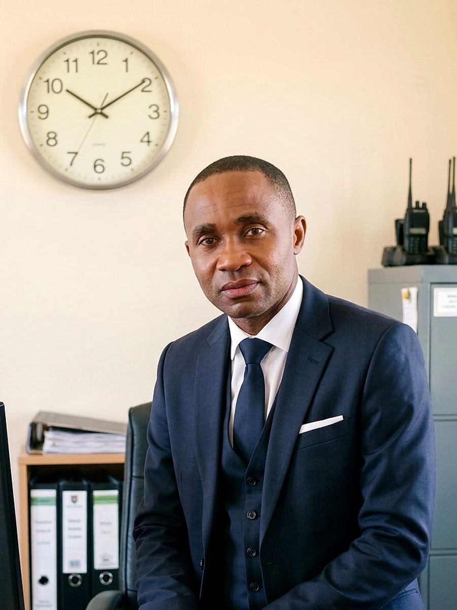 Phillips Garab, Co-Founder and Shareholder of Maya Security Services CC, seated in the Outjo operations office